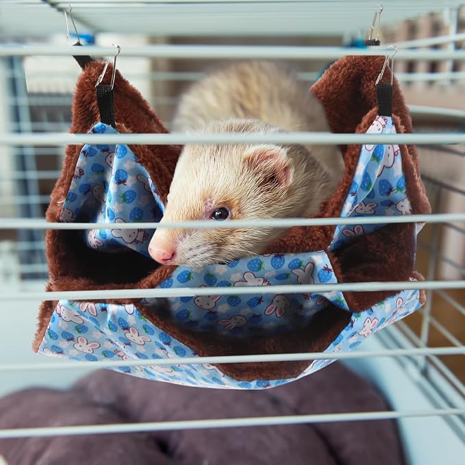 Weewooday 3 Pcs Rat Hammock 3 Tier Ferret Hammock Cage Hanging Bed Cage Accessories for Pet Guinea Pig Hamster Parrot Sugar Glider Ferrets Rat Chinchilla Playing Sleeping(Blue, Pink, Yellow)