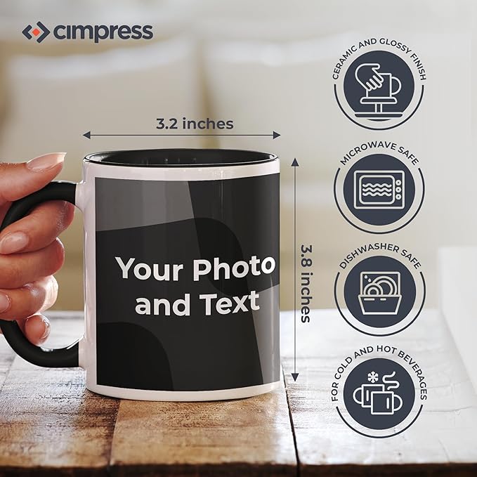 Personalized Mug, Custom Ceramic Mug with Photo and Text, 11oz, Pack of 100, Glossy Coffee Cup, Perfect for Christmas, Secret Santa or as Holiday Gift for Family or Friends, White/Solid Black