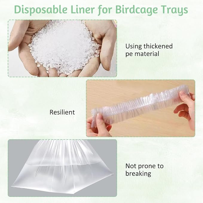 Tfwadmx 30 PCS Disposable Bird Cage Liner Bags 34'' x 22'' Plastic Parakeet Cage Tray Liners Oversized Plastic Tray Covers for Birdcage Parrots Cockatiels
