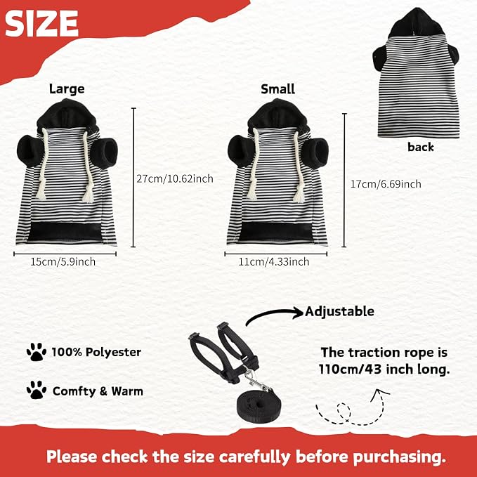 Ferret Harness and Leash Set Ferret Clothes Small Animals Harness Hoodies for Ferrets and Other Small Pet Accessories (Black White)