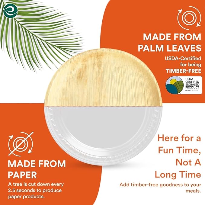 ECO SOUL 400 Count Round Palm Leaf Plates of 6 Inch - Disposable, Eco-Friendly, Biodegradable Bamboo Plates - Perfect for Parties, Catering, Weddings & Large Events