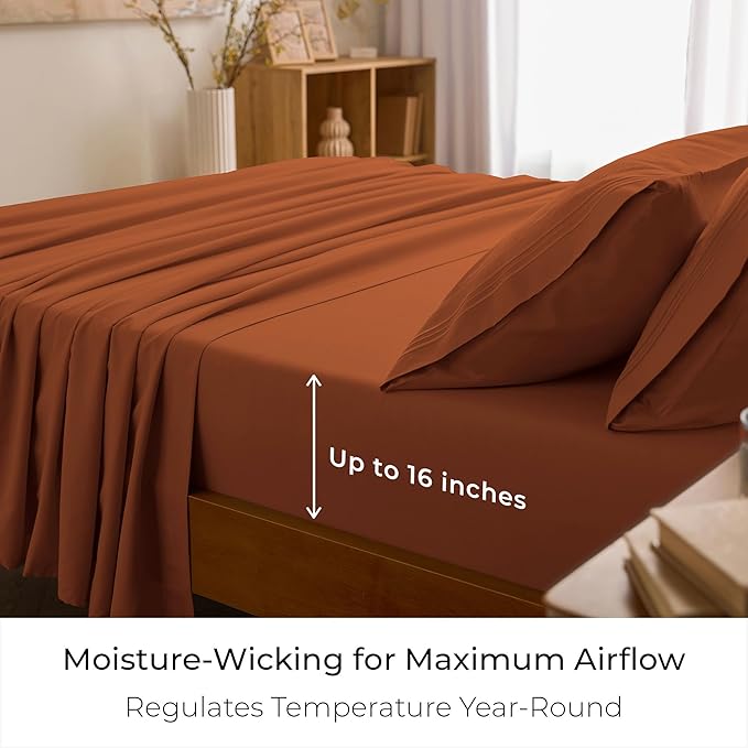 Mellanni King Sheets Set - 4 PC Iconic Collection Bedding - Hotel Luxury, Extra Soft, Cooling Bed Sheets - Wrinkle, Fade, Stain Resistant (King, Terracotta)