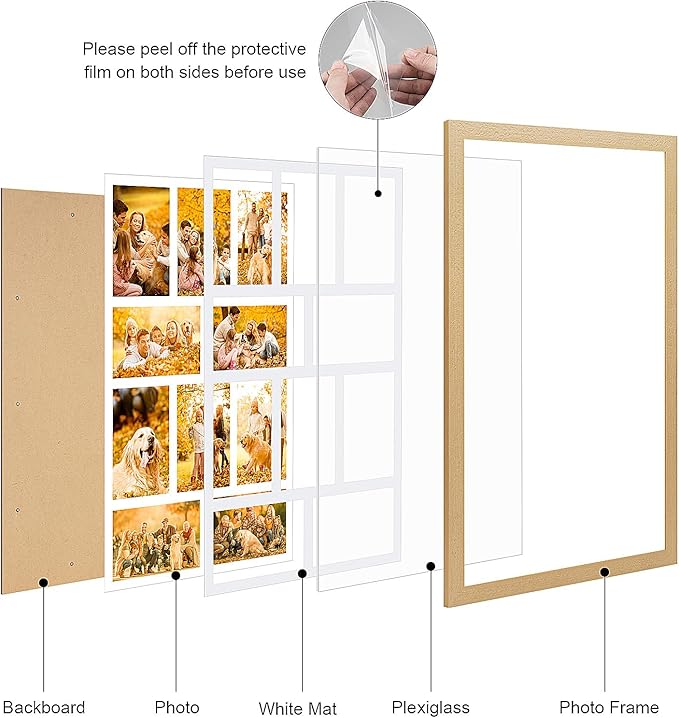 13x21 Collage frame with 10 Openings 4X6 Pictures, Multiple Picture Frame with Mat, Wall or Tabletop Decor, Natural Wood Grain,2 Pack
