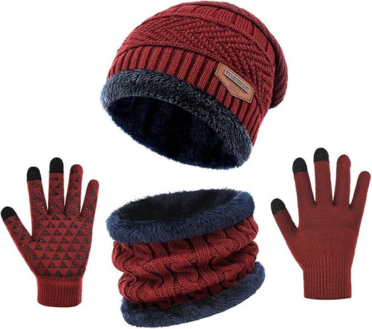 Winter Beanie Hat Scarf Glove Set for Women Snow Knit Thick Fleece Lined Ski Hat,Mens Warm Neck Warmer Touchscreen Mittens