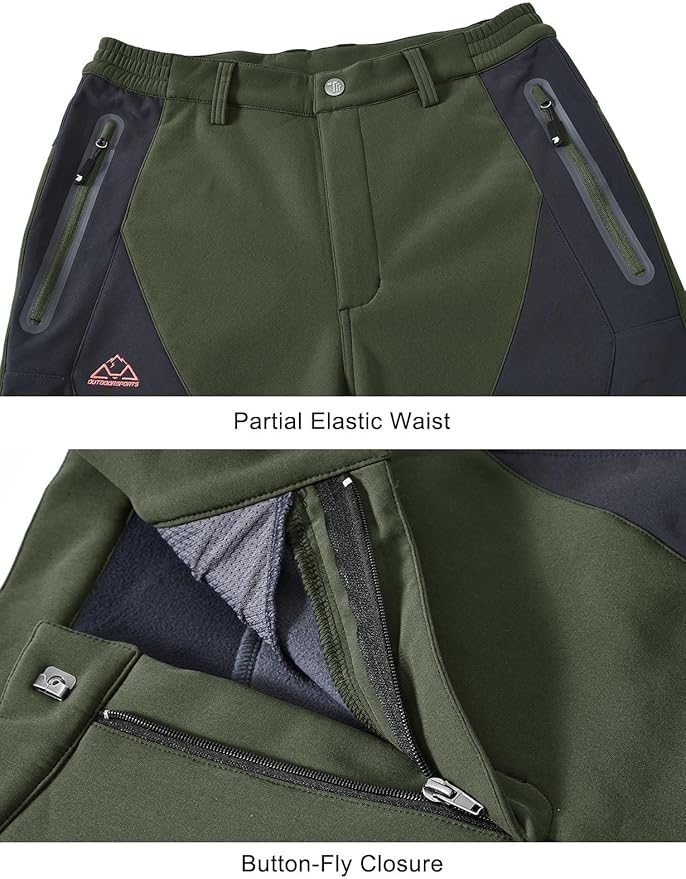 TBMPOY Men's Snow Pants Fleece Lined Hiking Winter Waterproof Softshell Ski Outdoor Insulated Climbing Pants Zipper Pockets