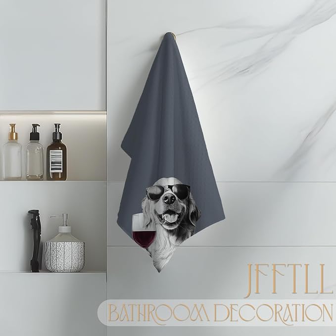 Golden Retriever Decor Kitchen Towels, Golden Retriever Gift Dish Tea Towel for Kitchen Decor, Bar Towels for Bartender, Wine Lover Gifts, 16x24 Inch (Blue)