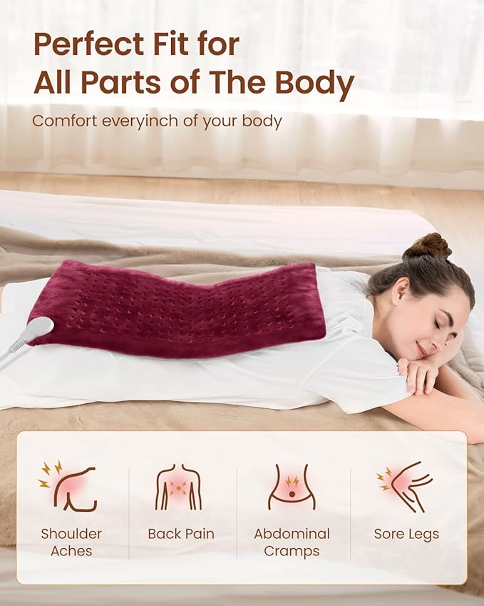 RENPHO XL Electric Heating Pads, King Size Heating Pad for Back Pain & Cramps Relief, FSA Eligible HSA Store, Mothers Day Gifts for Mom Wife, ETL Certified, Auto Shut Off, 12" x 24" Red