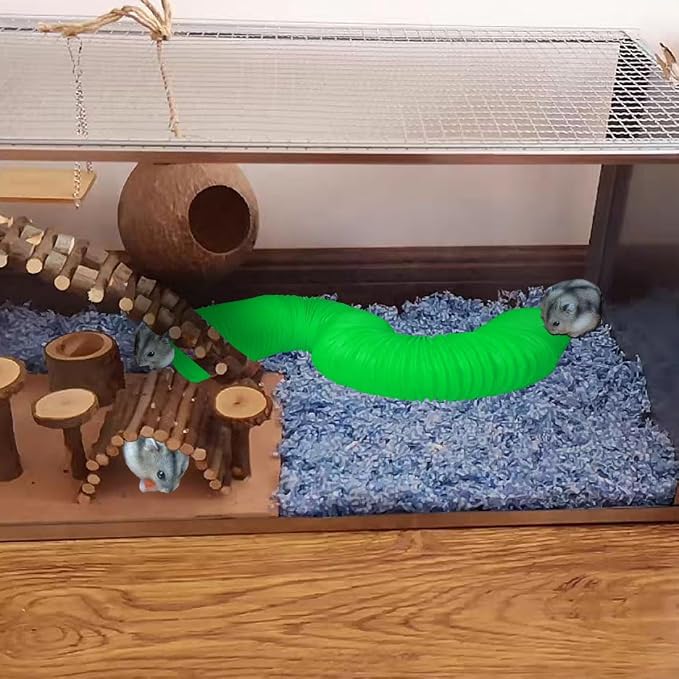 PINVNBY 2 Pcs Plastic Hamster Tunnel Toys,Guinea Pigs Folding Tube Collapsible Ferret Tubes Small Animal Exercising Training Tunnels for Gerbils Rats Mice Ferrets(Green)
