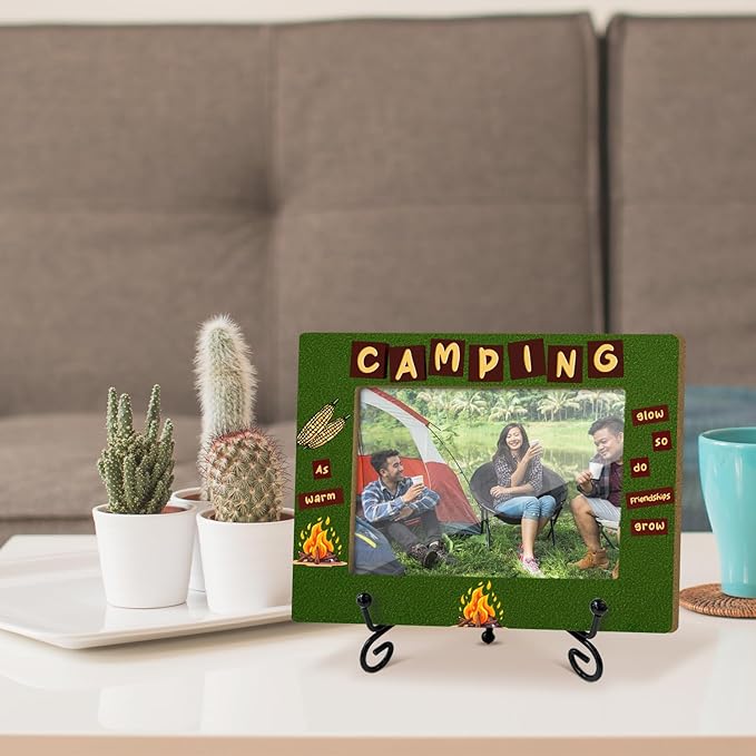 Camping Gifts Wood Photo Frame for Camper Friends Daughter Son, Summer Camping Decor Tabletop Display 4 x 6 Picture Frame Vacation Gifts for Camper Home Office RV Living Room Holiday Decors -16