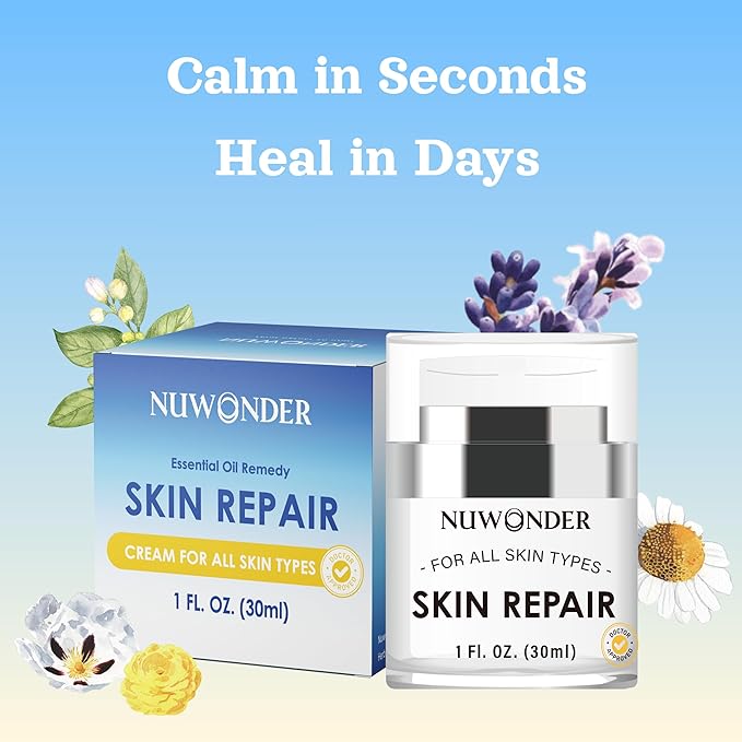 Natural SKIN REPAIR. Clinically tested Aromatherapy. Powerful Essential Oil. Eczema, Dermatitis, Diaper rash, and Sensitive skin. For all skin types. Hypoallergenic, Vegan, Paraben Free. 30ml BOTTLE