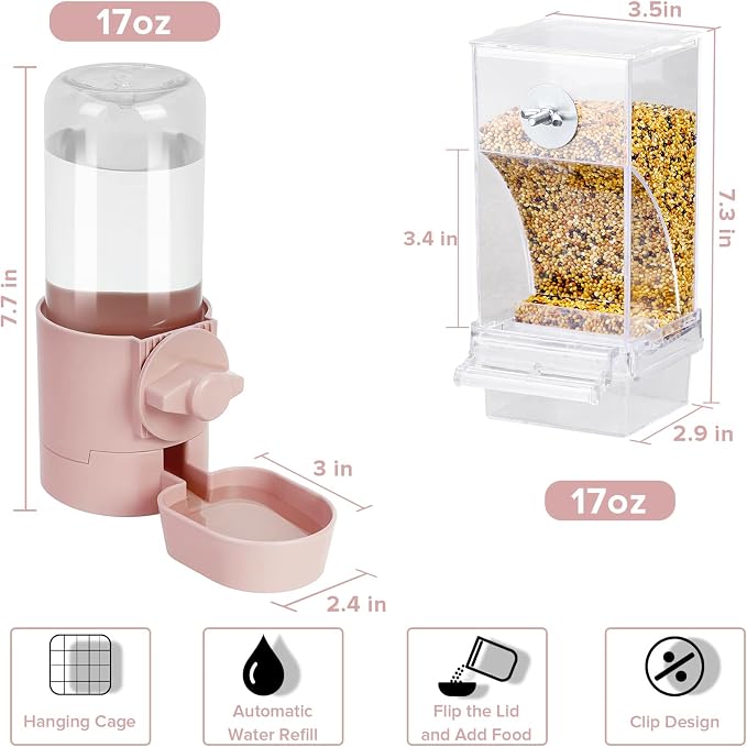 lemtrflo No Mess Bird Feeder Water Dispenser Set, Bird Feeder for Cage | Cage Accessories for Parrot, Finches, Budgies and Canaries