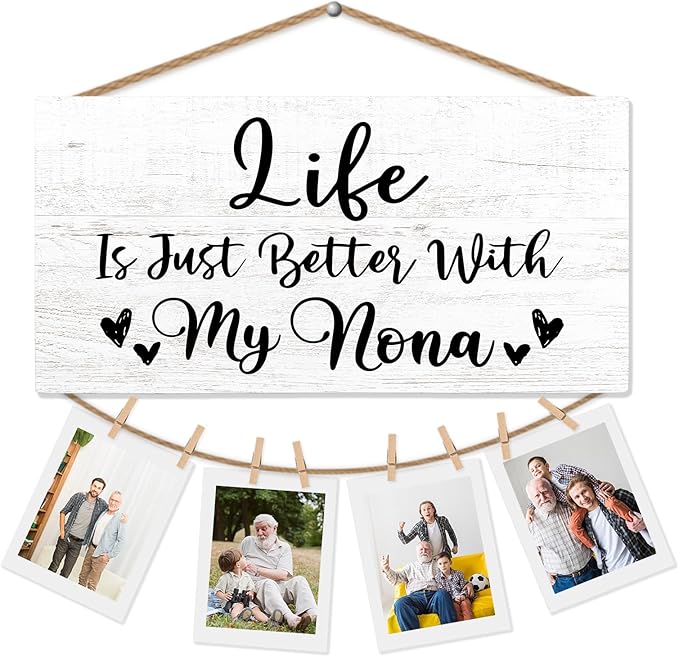 Nona Gifts Picture Frame Photo Holder for Wall, Birthday Gifts for Nana Grandma, Thank You Grandmother Nanny Gift from Grandchildren Grandkids Hanging Photo Display
