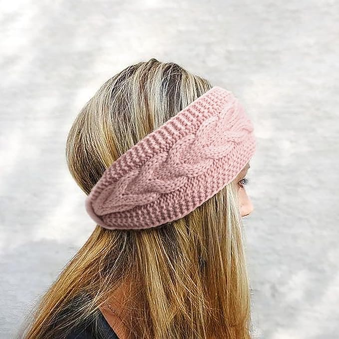 AQOKKA Knit Winter Headbands for Women Fuzzy Wool Fleece Lined Ear Warmers Elastic Turban Crocheted Head Wrap Winter Accessories for Women Cold Weather