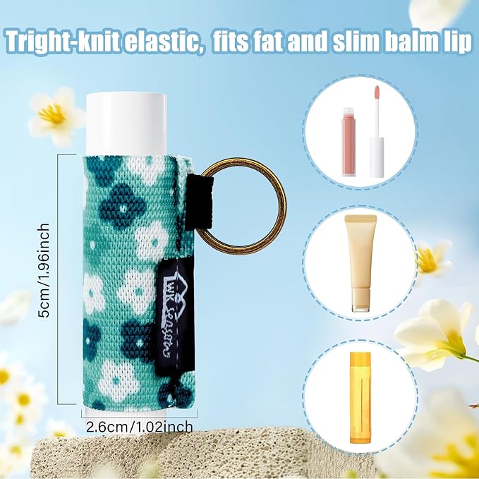 WK IEASON Lip Balm Holder Keychain Clip On Lipstick Sleeve Lip Gloss Holder Keychain(Floral Beige/Green/Dark Blue)