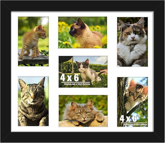 15x17 Collage Picture Frame 4x6 Collage Picture Frame Displays Seven 4x6 inch Photos or 15x17 (Without Mat) for Available Horizontal Wall Mounting Display and Vertical Black