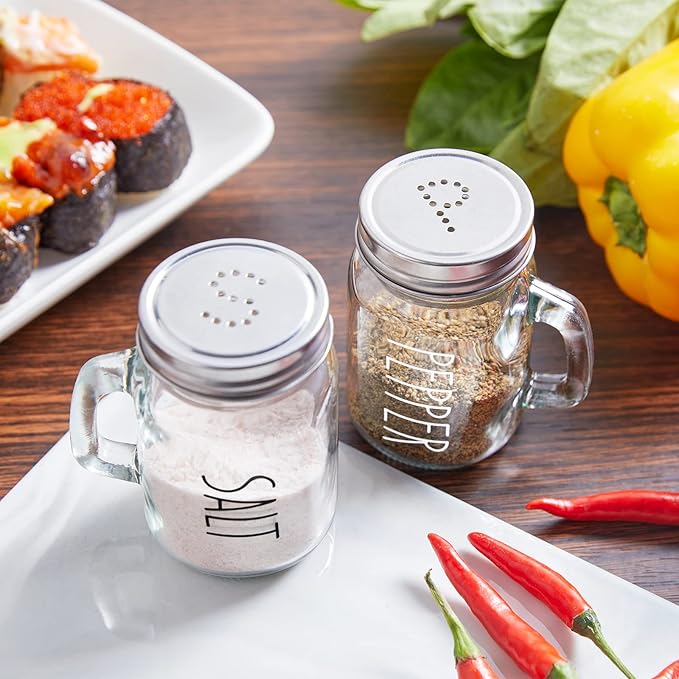 Glass Salt and Pepper Shakers Set, ZOSUJO 4 oz Cute Clear Salt Pepper Shaker, Kitchen Decor for Home Restaurants Wedding, Transparent Shaker Sets with Stainless Steel Lids
