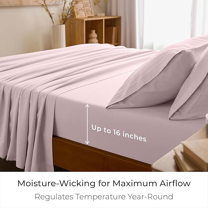 Mellanni Full Sheets Set - 4 PC Iconic Collection Bedding - Hotel Luxury, Extra Soft, Cooling Bed Sheets - Wrinkle, Fade, Stain Resistant (Full, Blush Pink)