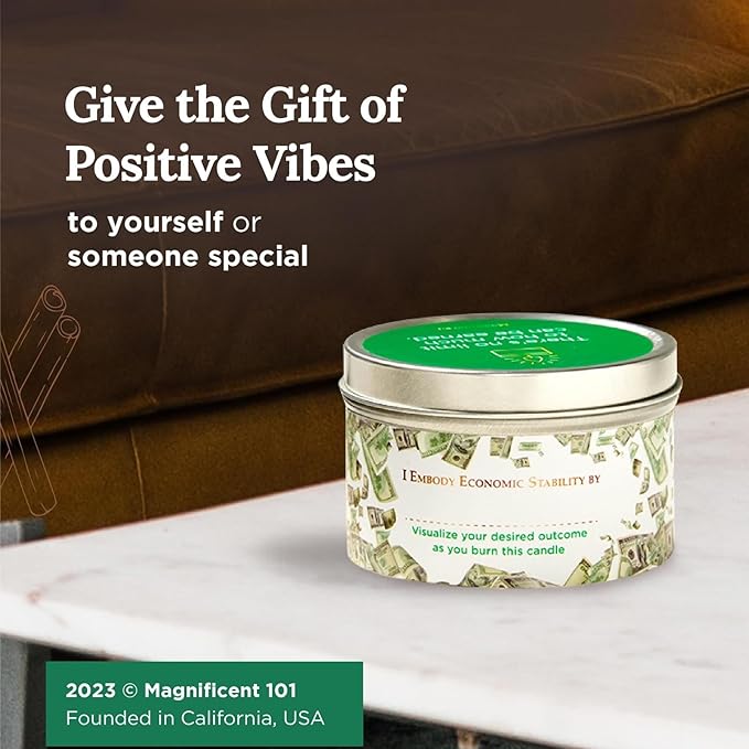 Magnificent 101 Long Lasting Money Aromatherapy Candle | 6 Oz - 35 Hour Burn | Made of Sage Scented Soy Wax Candle for House Energy Cleansing, Purification & Manifestation | Boost Your Cash Flow