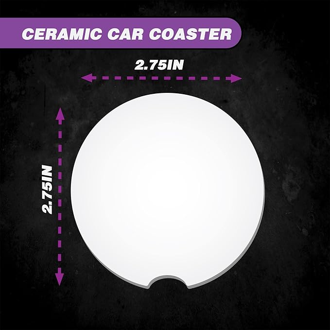 Custom Car Coasters – Customize Your Cup Holder Insert with Photo, Text, or Logo – Ceramic with Non-Slip Cork Base & Finger Notch, Personalized Car Decorations (Set of 2)