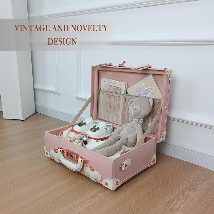 Unitravel Baby Keepsake Case, Handmade Memory Storage Box, Newborn Keepsake Box, Vintage Suitcase for Baby Shower, Baptism, Naming Ceremony or Birthday