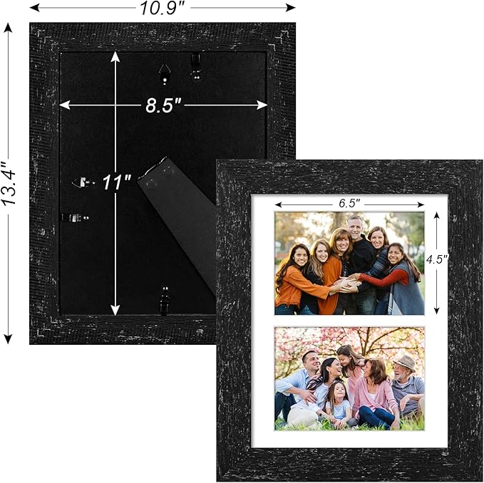 8.5x11 Picture Frame Display 2 opening Double 5x7 Picture Frame Collage,Multi Photo Frame with Mat,Plexiglass,Horizontal and Vertical Formats for Wall Decor,Black Wood Grain