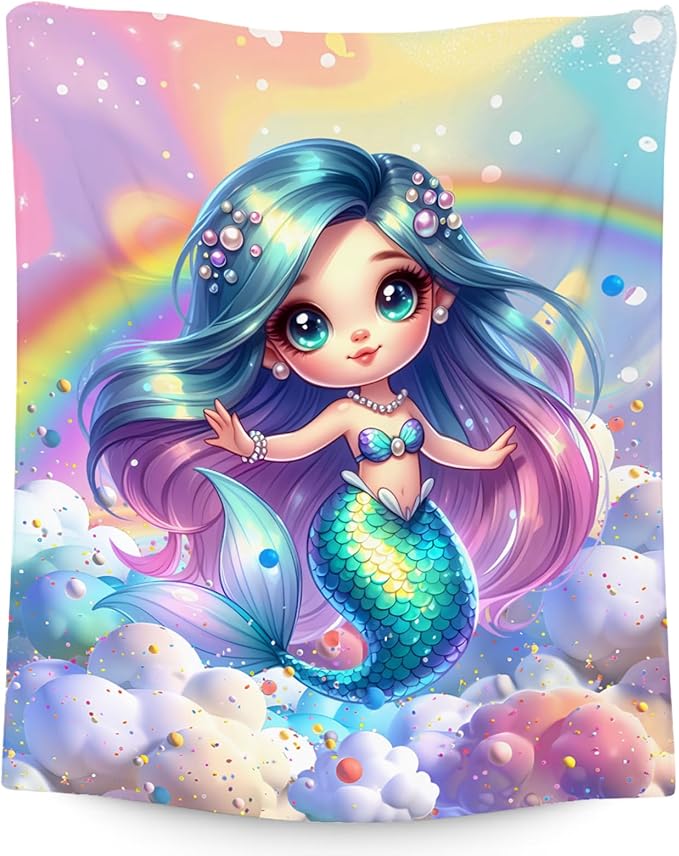 Mermaid Blanket for Girls Blankets Gifts - 30x40 Inches Cozy Flannel Throw for Kids Toddler