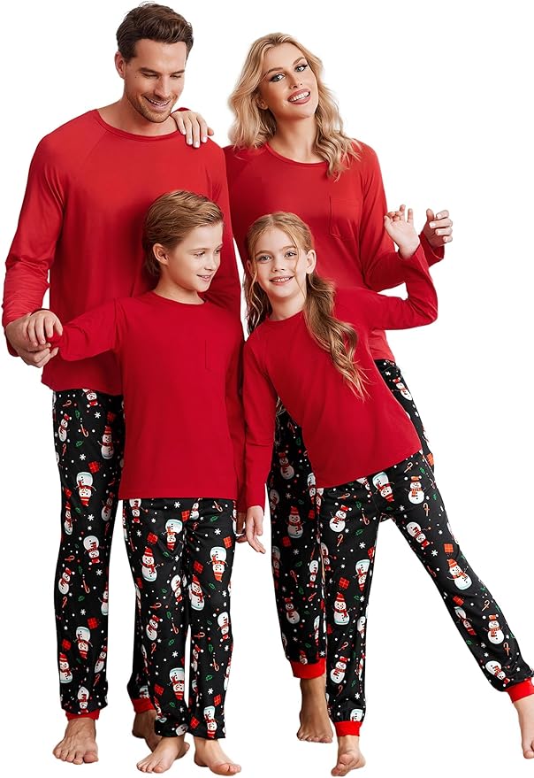 Ekouaer Family Matching Pajamas Christmas Sleepwear Long Sleeve Sleep Shirt with Plaid Pants Soft Loungewear Pjs Set S-XXL