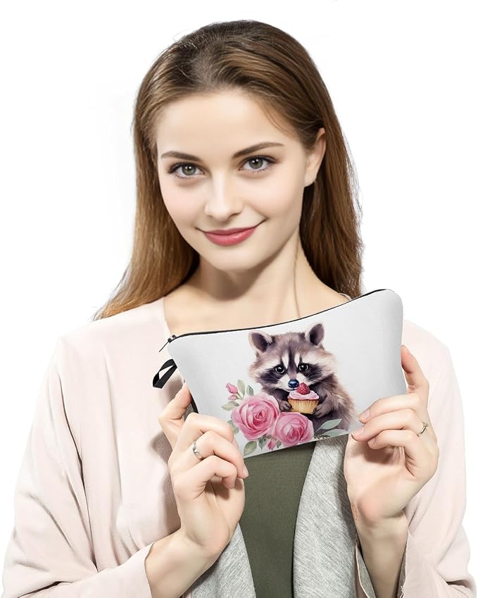 Raccoon Makeup Bag for Women Travel Cosmetic Organizer Bag Teacher Appreciation Gifts Small Zipper Toiletry Bag