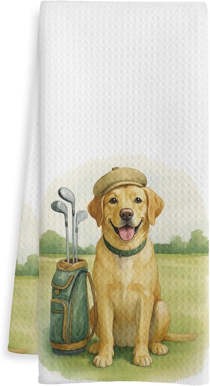 Funny Golf Golden Retriever Gifts Kitchen Towels, Golden Retriever Lovers Gifts Dish Tea Towels, Golf Lovers Gifts Decorative Hand Towel for Bathroom, 16x24 Inch