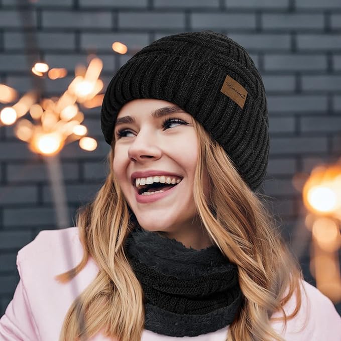 Loritta 3-Pieces Winter Hat Neck Warmer Touchscreen Gloves Set Knit Thick Scarf Beanie Hats Scarves Set Gifts for Women