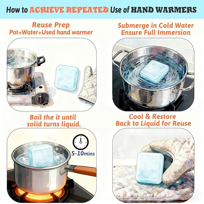 (4PCS) Reusable Hand Warmers，Reusable Heat Packs, Travel Hand Warmer, Heat Packs for Hot Compress，Click-to-Heal Warmers, Hand Warmers for Camping, Outdoor