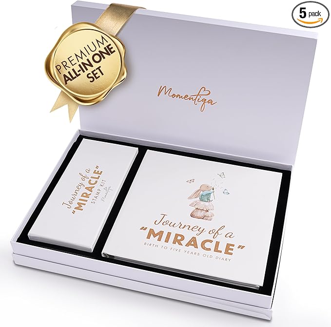Keepsake Memory Book for Baby Boy or Girl First 5 Years, All-in-One Keepsake Box with Wax Seal Kit and Footprint Kit Included, Elegant Milestone Scrapbook Gift Set with Photo Album