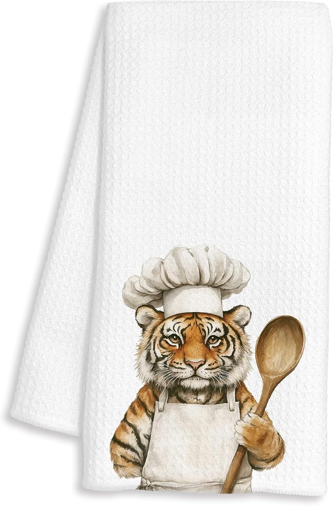 Funny Tiger Chef Kitchen Towels, Tiger Gifts for Women Men, Chef Gifts, Funny Tigers Animal Decorative Dish Hand Tea Towels for Kitchen Bakery, 16x24 Inch