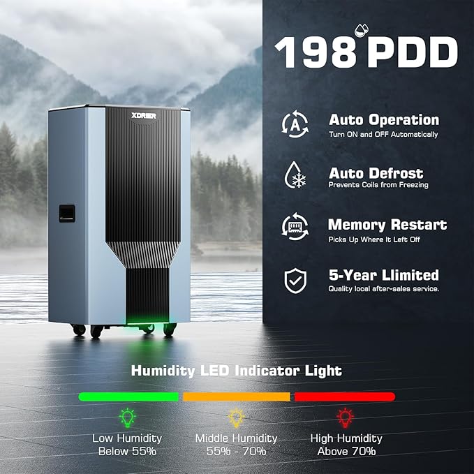 198 Pints Commercial Grade Dehumidifier with Pump for Spaces Up to 2,600 Sq.Ft, Large Dehumidifier for Home, Basement, Garage, Warehouse with Drain Hose & Tank, 5 Years Limited Warranty