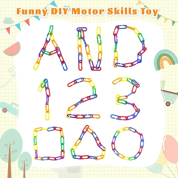 JIALEEY 100PCS Plastic Chain Links, Children's Learning Toy, Mix Color Rainbow DIY C-Clips Chains Hooks Swing Climbing Cage Toys for Bird Sugar Glider Rat Parrot