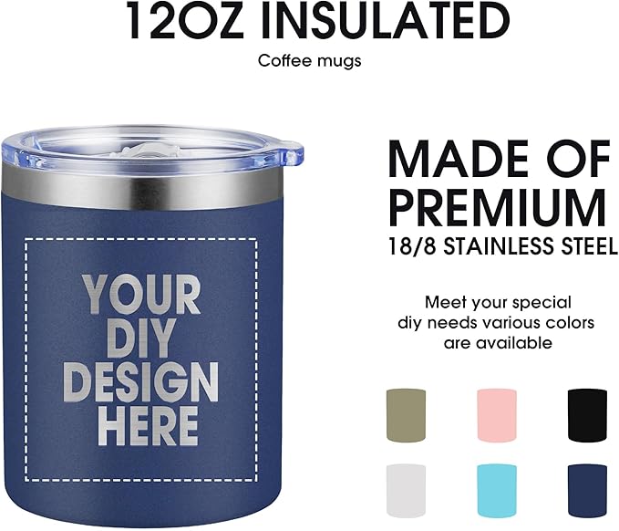 Personalized Custom Tumbler Print in USA 12oz 10Pcs Stainless Steel Travel Coffee Cup with Lid & Straw Double Wall Insulated Mug With Colorful Text Logo Photo
