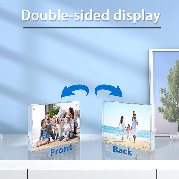 Acrylic Picture Frame, 2pack 4x6 Inch Clear Photo Double-Sided Frames, Magnetic 12+12MM Thickness Picture Frame Clear Photo Frame Stand, Double-Sided Acrylic Frame Stand