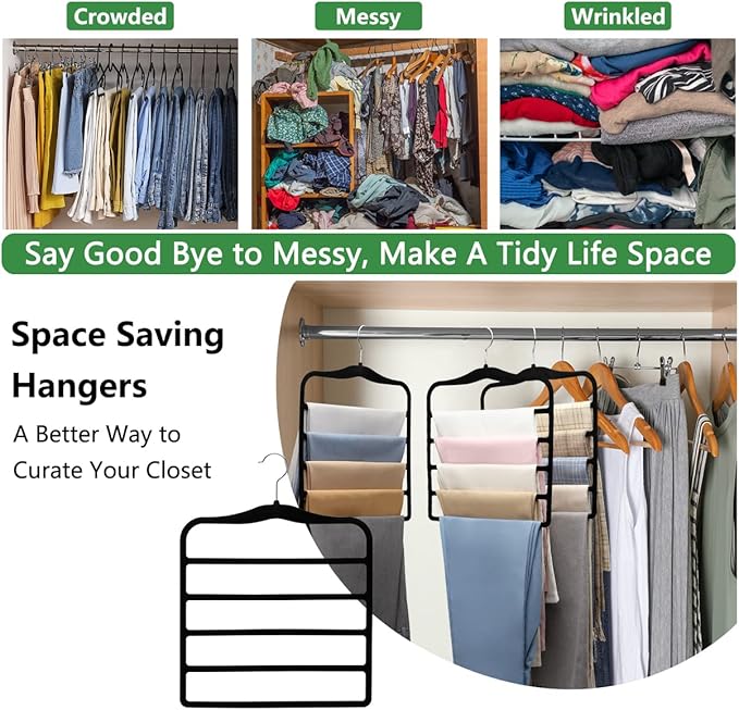 Closet Organizers and Storage,3 Pack Organization and Storage Pants-Hangers-Space-Saving,Velvet Hanger for Dorm Room for College Students Girls Boys Guys Hanging Jean Scarf