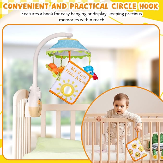 Sun Baby' s My First Family Album Cute Cartoon Sun Photo Album Holds 4x6" Pictures Soft Photo Cloth Book with Safety Mirror for Newborn Baby Shower Toddler Kid