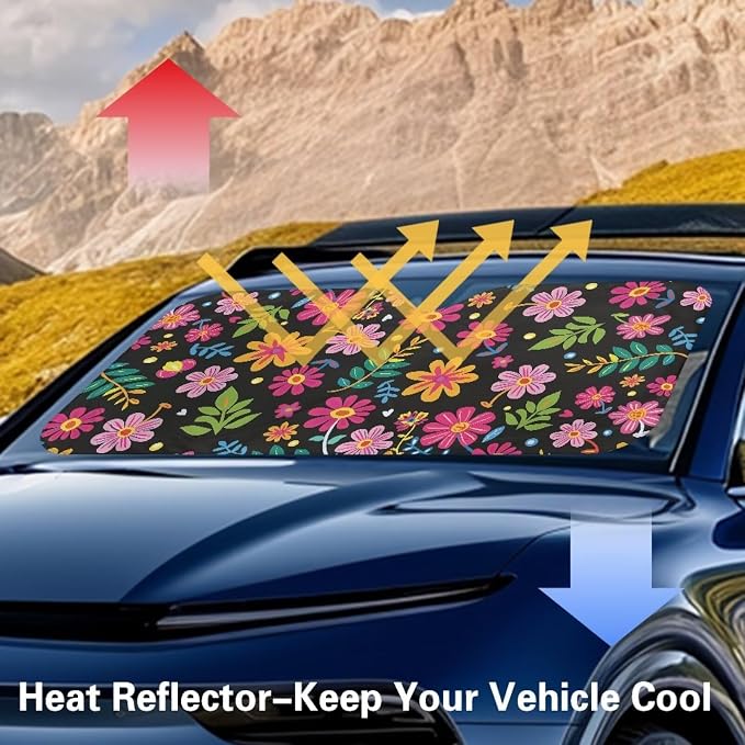 Cute Flower Car Sun Shade Blocks UV Rays Automotive Interior Cover Sun Visor Protector Keep Your Vehicle Cool,Car Accessories