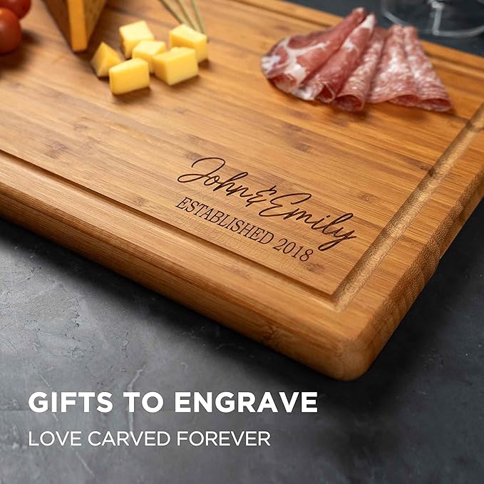 Personalized Bamboo Cutting Board – Custom Engraved Charcuterie Board for Wedding, Anniversary, Engagement, Housewarming – Unique Gift for Couples, Parents, and Family