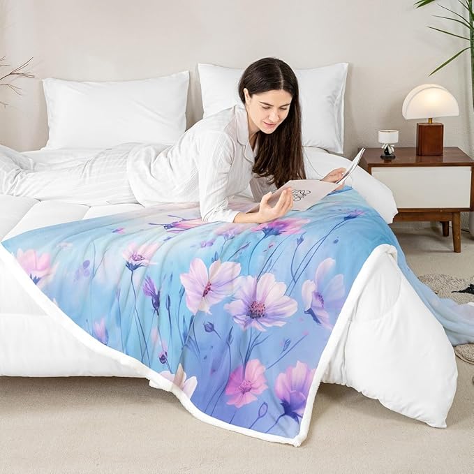 Feelyou Girls Fleece Throw Blanket Baby 30"x40" Kids Blue Butterfly Sherpa Blanket Plush Fuzzy for Bed Couch Chair Living Room, Floral Flower Bed Blanket Cute Watercolor Room Decor