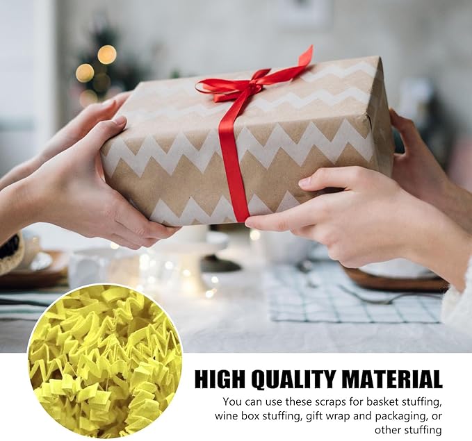 2 LB Light Yellow Crinkle Cut Paper Shred Filler Great for Gift Wrapping, Basket Filling, Birthday, Wedding, Halloween, Thanksgiving, Christmas Day, New Year Party Decorations Filling Supplies