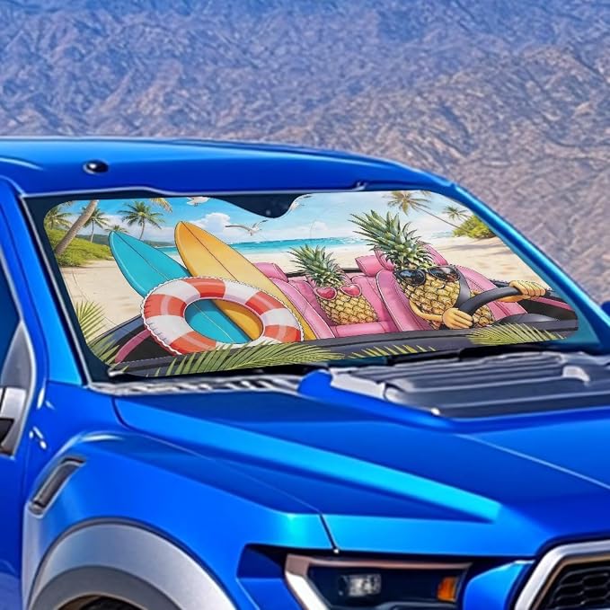 Tropical Pineapple Windshield Sun Shade Foldable Funny Car Windshield Sun Shad for Front Window Universal Fit for Most Cars SUV UV Rays & Heat Protection Car Interior Accessories