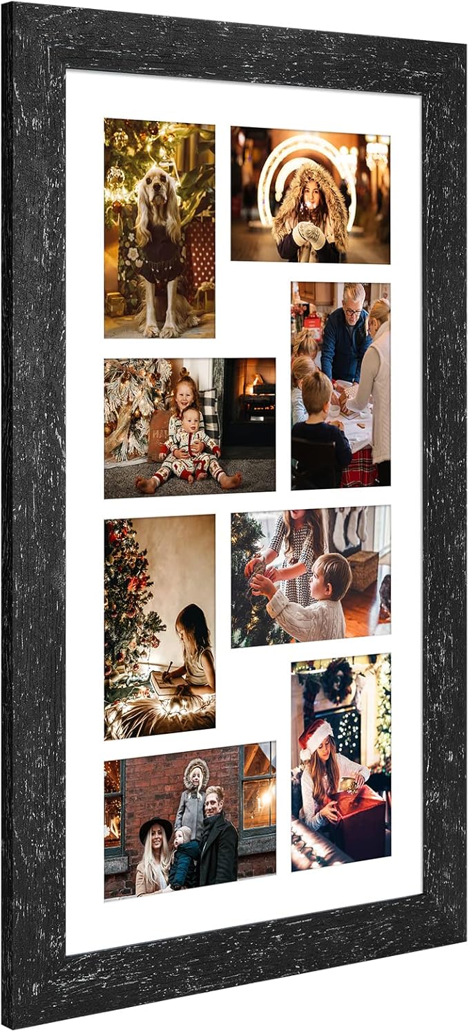 11.8x21.8 Picture Frame Display 8 opening 4X6 Picture Frame Collage,Multi Photo Frame with Mat,Plexiglass,Wall or Tabletop Decor,Black Wood Grain