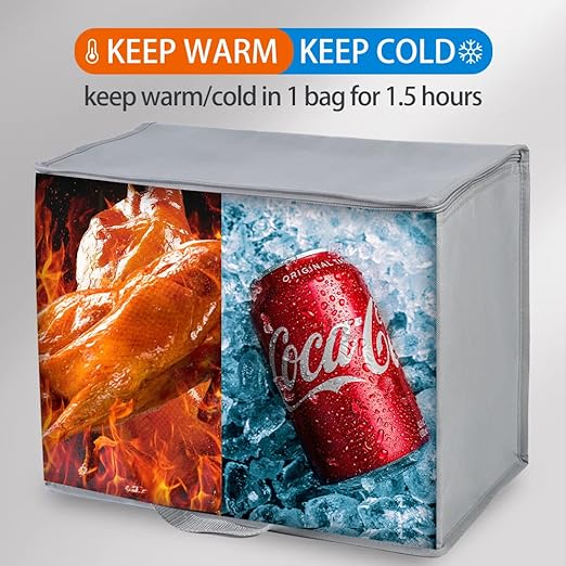 Bodaon 10-Pack Insulated Reusable Grocery Shopping Bags, X-Large Picnic Cooler Bag Secure Top Cold, Insulated Food/Pizza Delivery Bag, Commercial Food Warmers Thermal, Grey