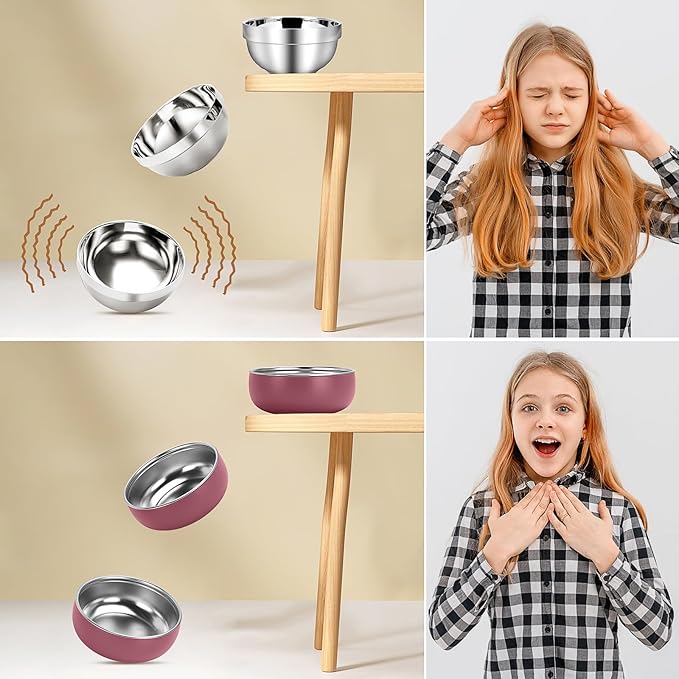 ShineMe 4 pack Toddler Bowls, 5 Inches Wide Stainless Steel Bowls for Kids with Removable Colorful Silicone Sleeve, Unbreakable Baby Bowls for Candy, Soup, Salad, Yogurt, Ice Cream, Snacks...