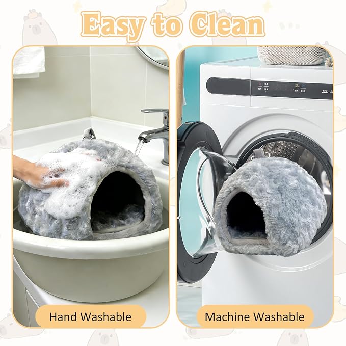 PINVNBY Guinea Pig Hideout House Ferret Bed Chinchilla House Cave Bunnies Hides Winter Nest Hamster Cage Accessories Rat Bedding for Small Animals Dwarf Hedgehogs Rabbit（Grey）