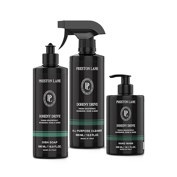 Preston Lane Luxury Kitchen Set – Hand Wash, Dish Soap & All-Purpose Cleaner | Plant-Powered Cleaning Essentials Bundle with Fine Italian Fragrance, Terrace View Scent