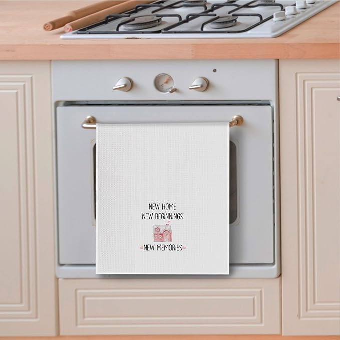 Housewarming Gifts Kitchen Towels, New Home Gifts for Women Dish Tea Towels for Kitchen Decor, New Home New Beginning New Memories Decorative Hand Towel for Bathroom, 16x24 Inches